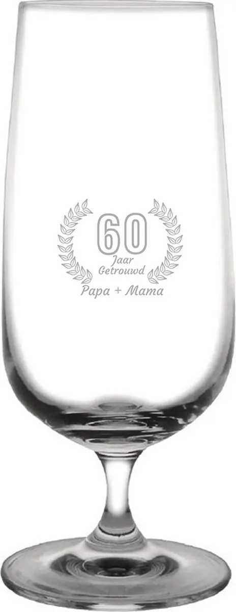 Gegraveerde Bierglas op voet 41cl Papa + mama 60 jaar getrouwd
