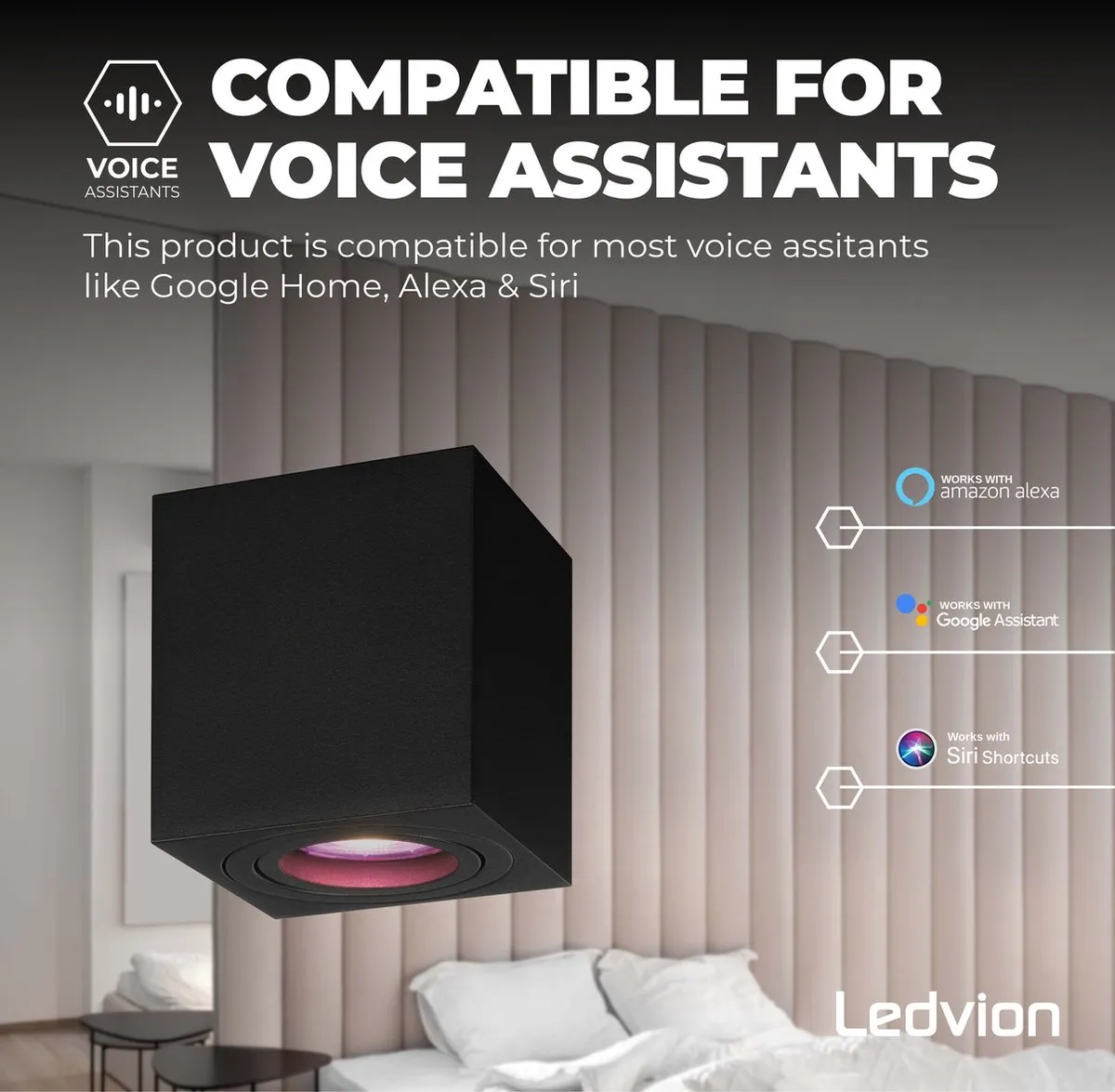 LEDVION LED Opbouwspot 3W RGB - Dimbaar Wifi App - Zwart