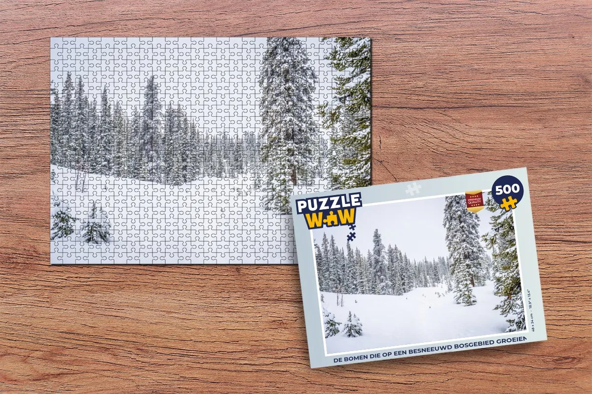PuzzleWow Kerstpuzzel Bomen Besneeuwd Bos 500 Stuks - Multicolor