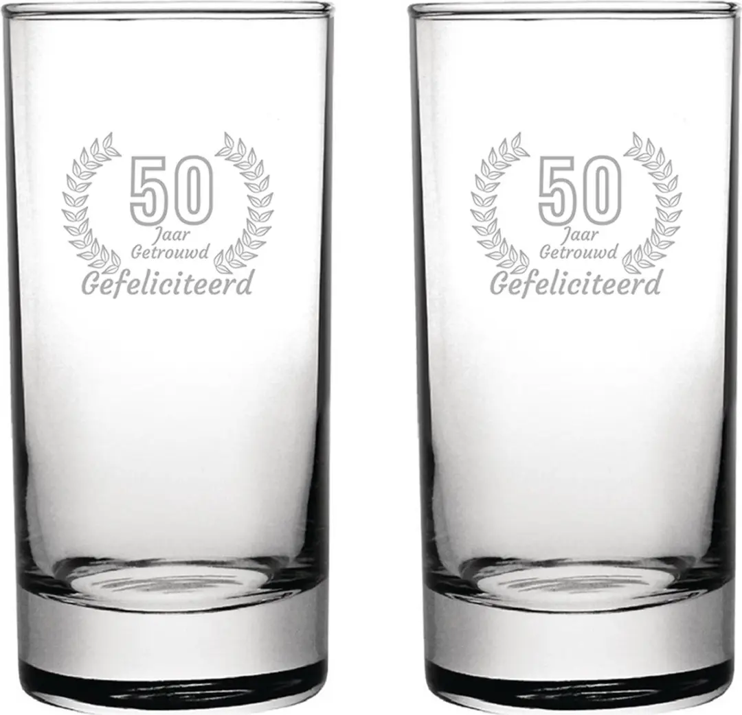 Gegraveerde set Longdrinkglazen 28,5cl Gefeliciteerd 50 jaar getrouwd