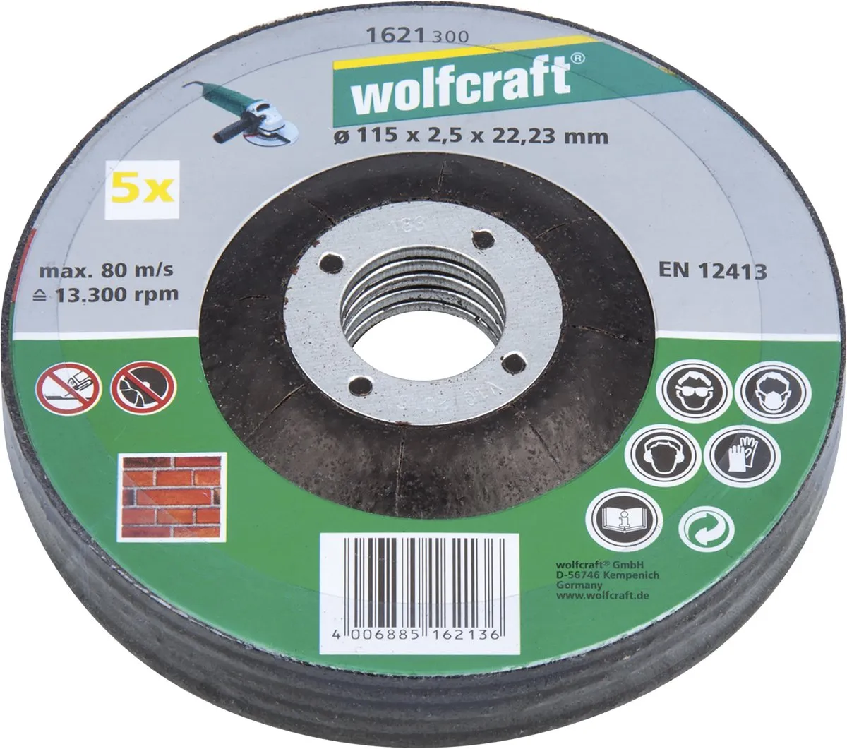 wolfcraft - Doorslijpschijf voor steen - 115mm - 5 Stuks - haaks gebogen - 1621300