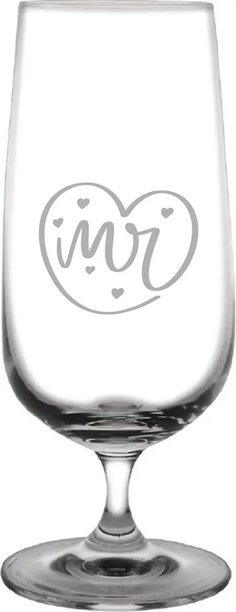 Gegraveerde Bierglas op voet 41cl Mr. In hartje