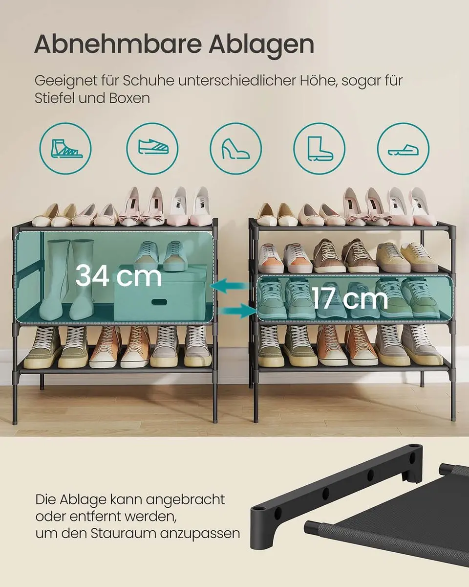 Songmics Schoenenrek 4-vaks ruimtebesparend 62,3x70,5cm Zwart - afbeelding 5 van 6