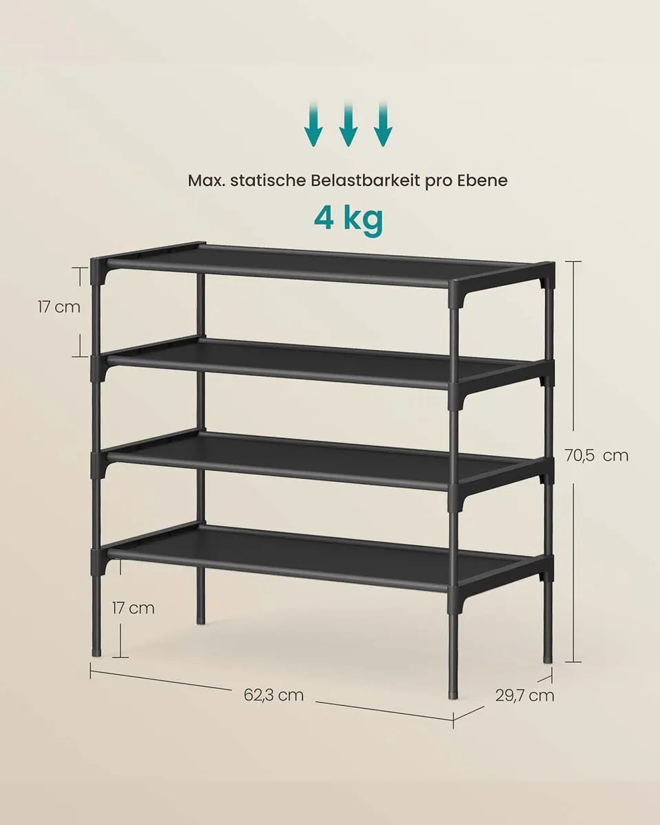 Songmics Schoenenrek 4-vaks ruimtebesparend 62,3x70,5cm Zwart - afbeelding 6 van 6