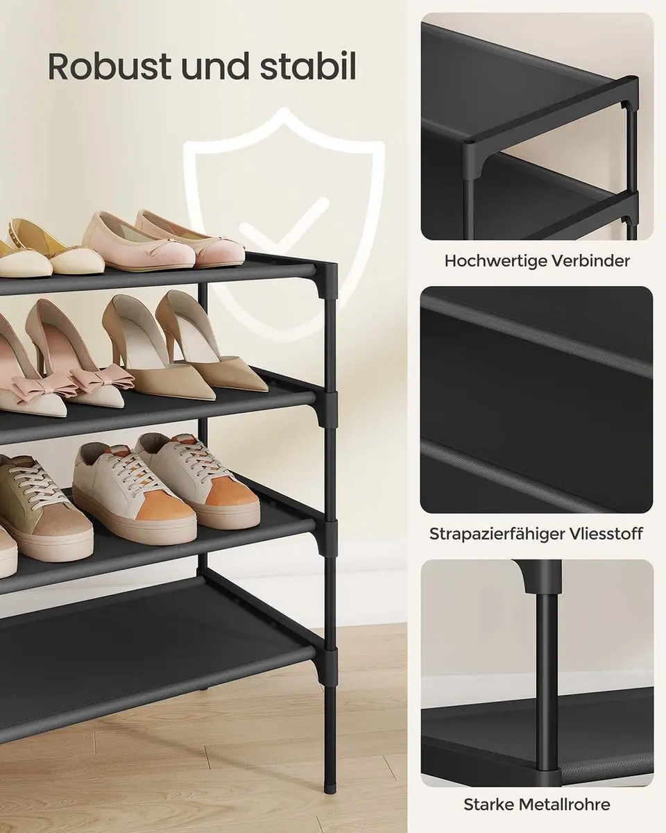 Songmics Schoenenrek 4-vaks ruimtebesparend 62,3x70,5cm Zwart - afbeelding 4 van 6