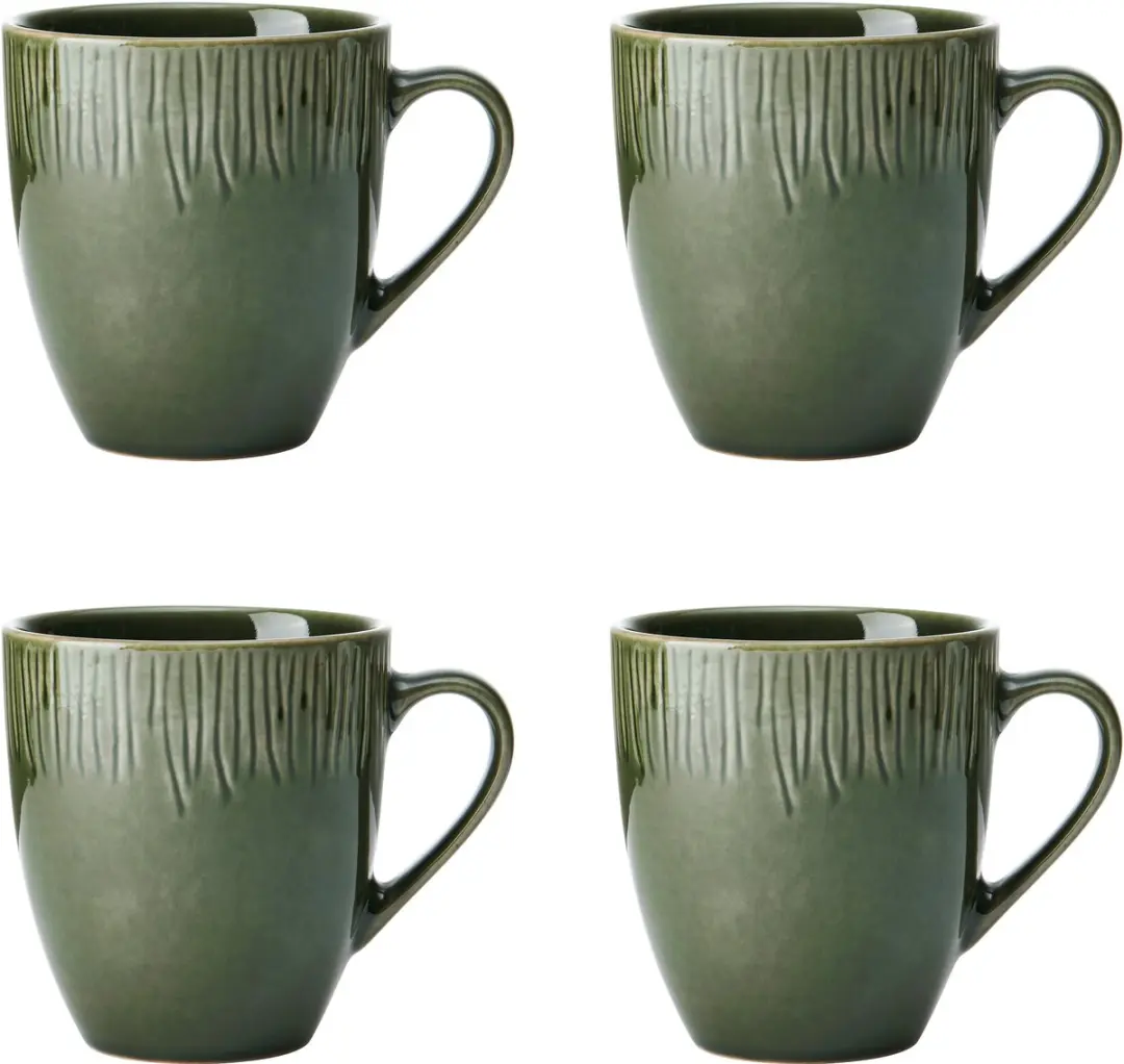 Mok, Beker, Set van 4 Stuks, 0.42 L, Groen, Keramiek