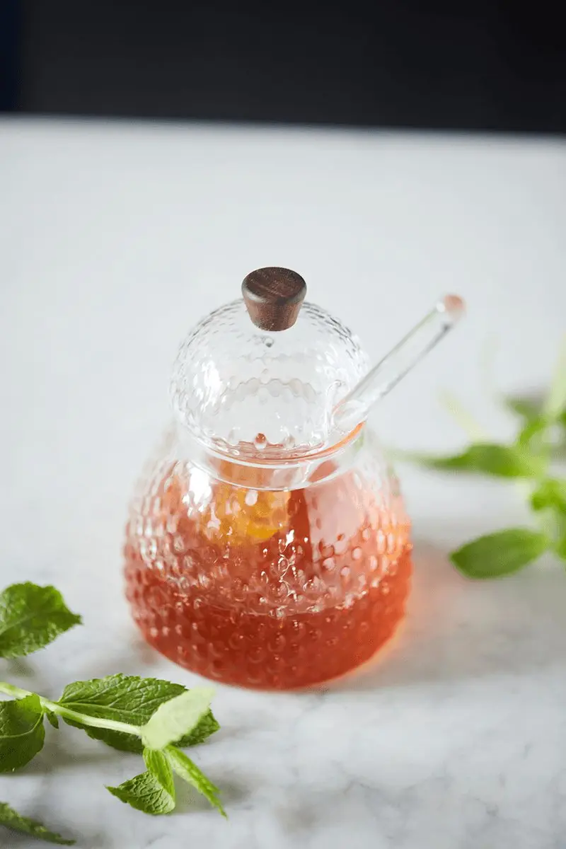 Point Virgule set van honingpot en lepel uit gehamerd borosilicaatgla