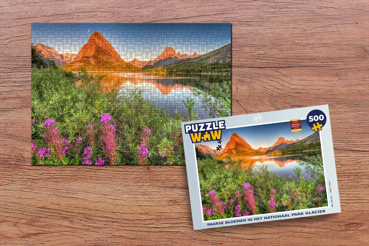 PuzzleWow Legpuzzel Paarse bloemen Nationaal Park Glacier 500 Stuks