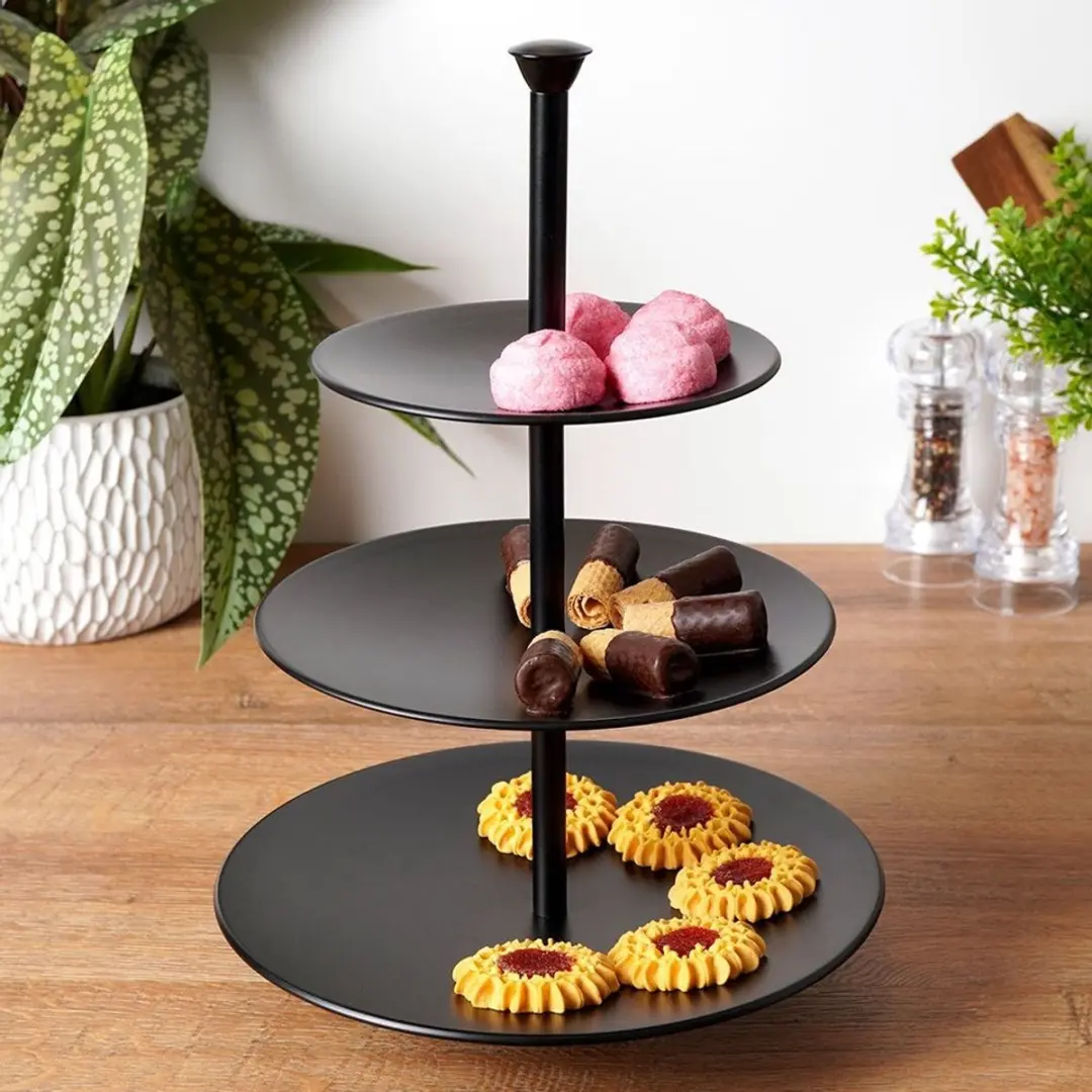 Excellent Houseware Etagere 3 Laags Mat Zwart - afbeelding 2 van 6