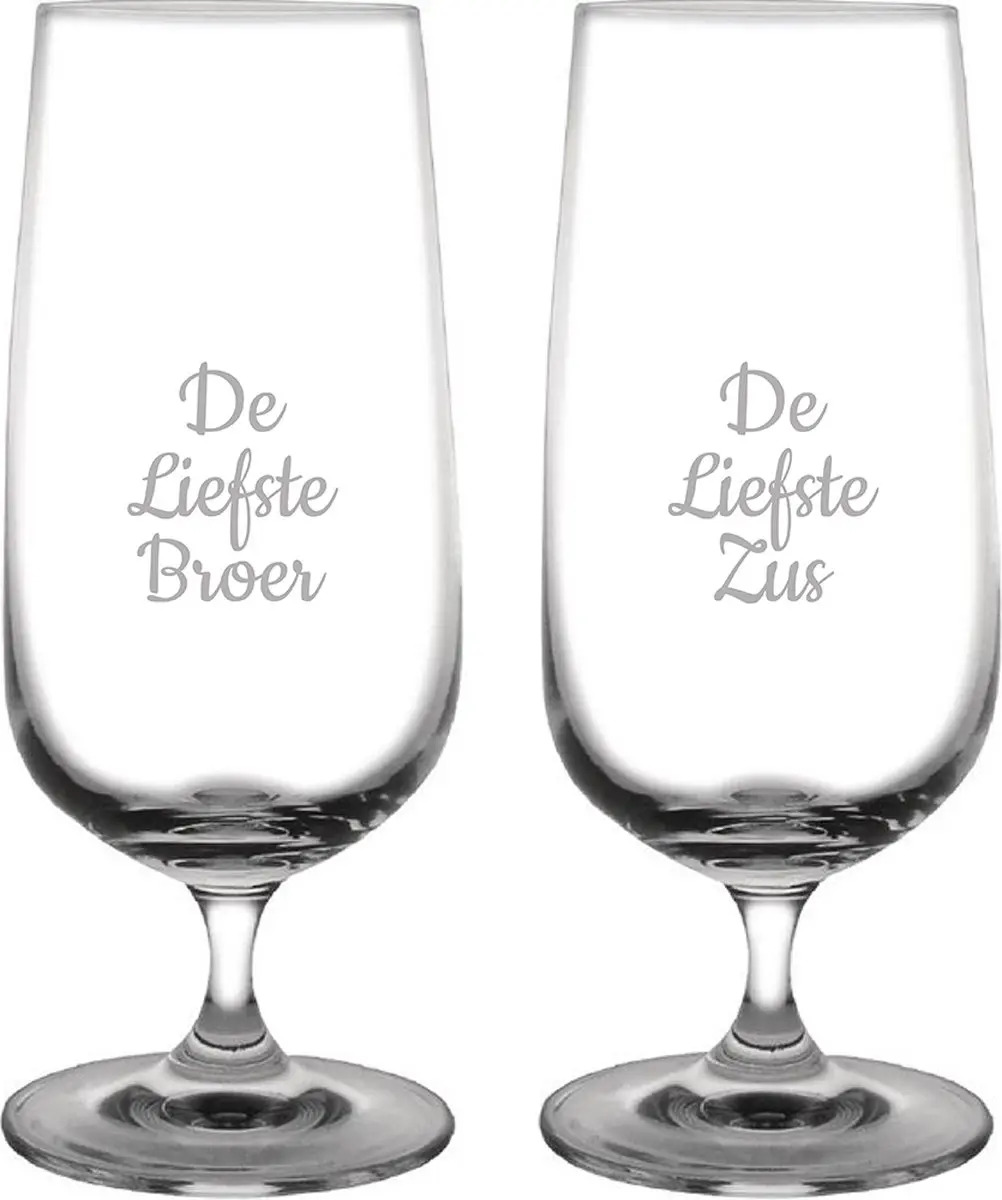 Gegraveerde bierglas op voet 41cl De Liefste Broer-De Liefste Zus
