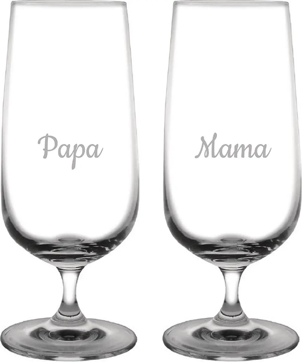 Gegraveerde bierglas op voet 41cl Mama & Papa