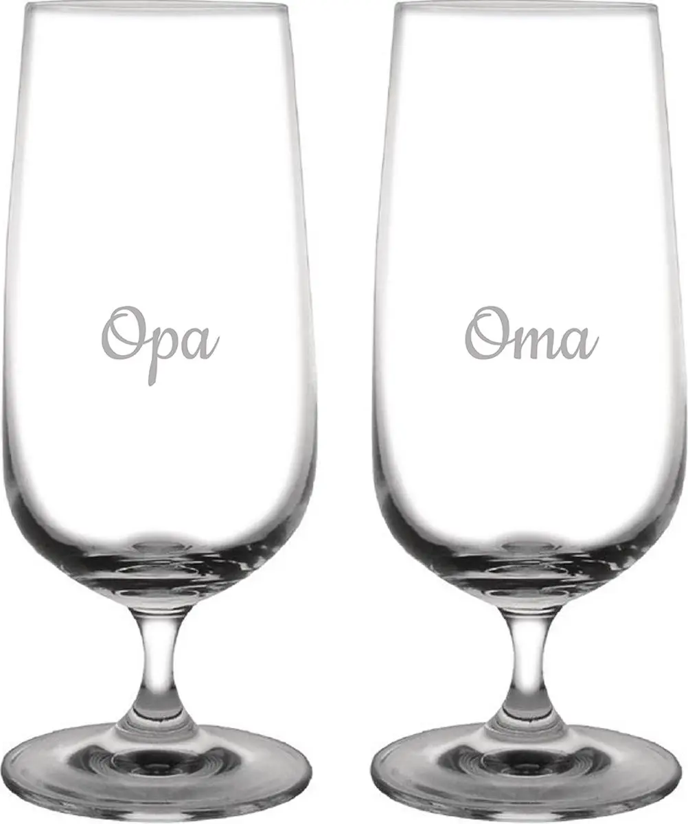 Gegraveerde bierglas op voet 41cl Opa & Oma