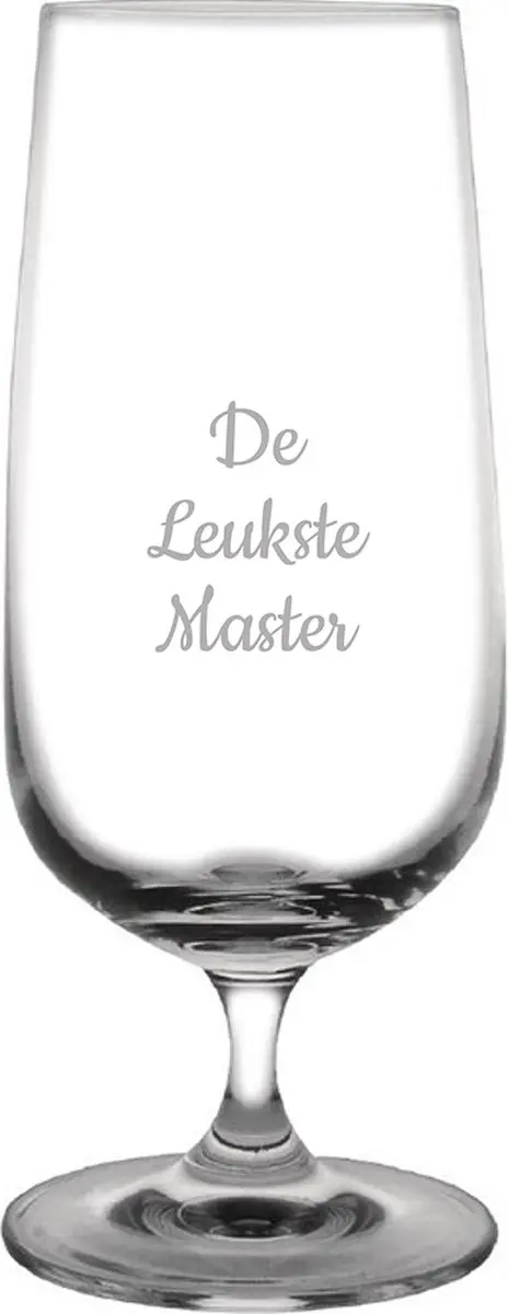 Gegraveerde bierglas op voet 41cl De Leukste Master