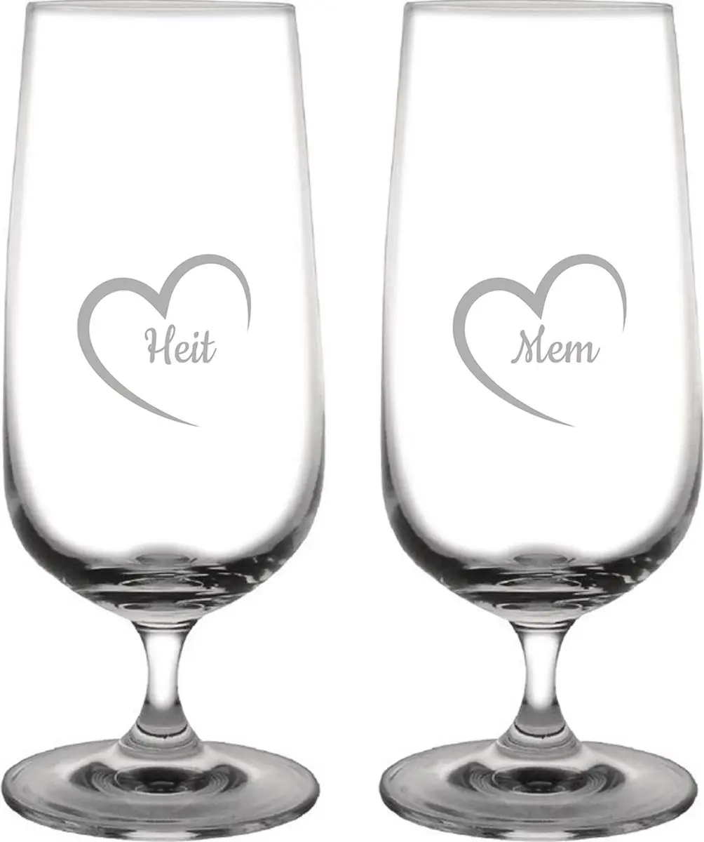 Gegraveerde bierglas op voet 41cl Mem mei hert & Heit mei hert