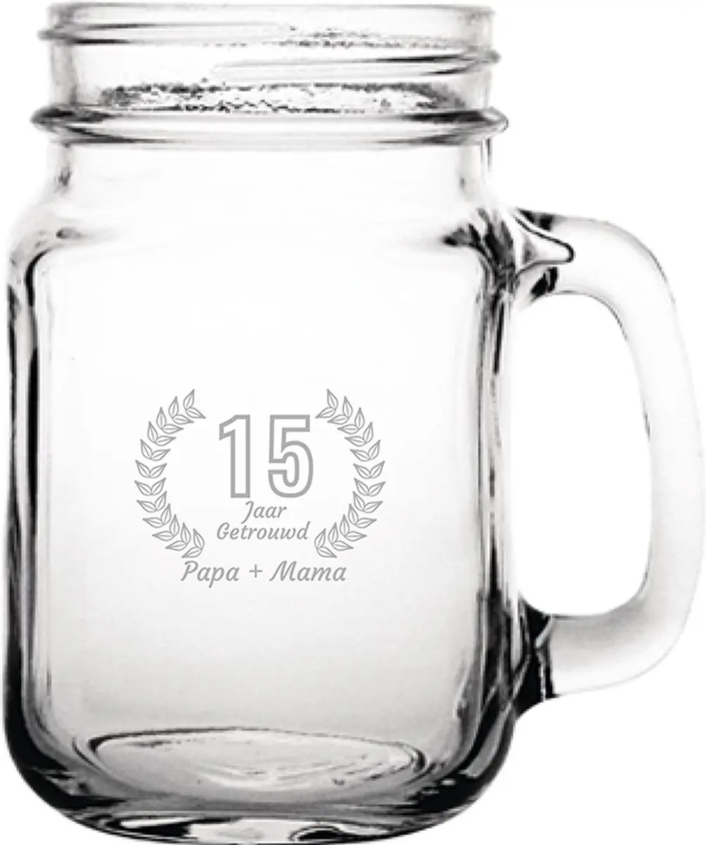 Gegraveerde Drinkglas 45cl Papa + mama 15 jaar getrouwd