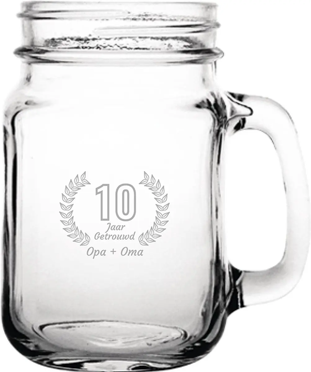Gegraveerde Drinkglas 45cl Opa + Oma 10 jaar getrouwd