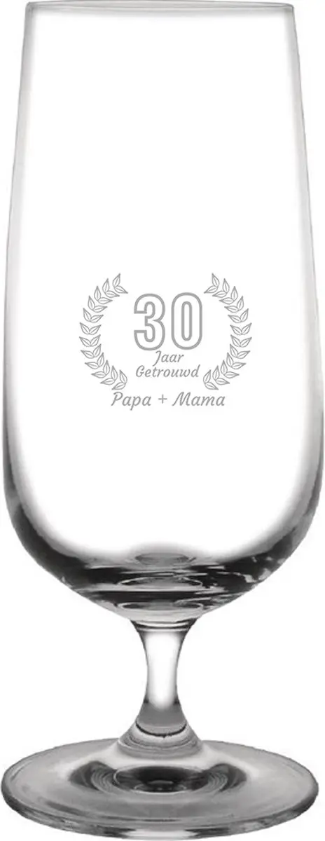 Gegraveerde Bierglas op voet 41cl Papa + mama 30 jaar getrouwd