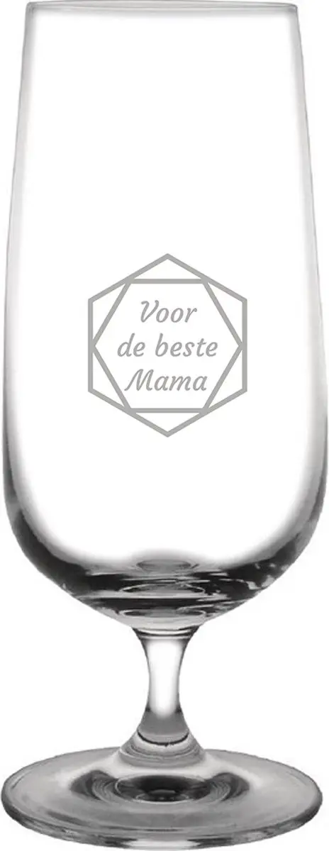 Gegraveerde bierglas op voet 41cl voor de beste Mama in hexagon