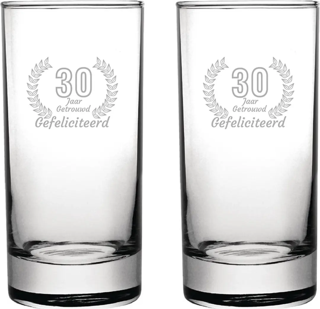 Gegraveerde set Longdrinkglazen 28,5cl Gefeliciteerd 30 jaar getrouwd