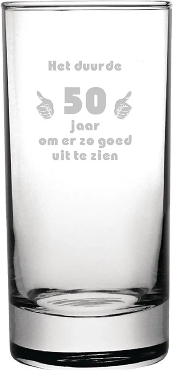Gegraveerde longdrinkglas 28,5cl Het duurde 50 jaar om er zo goed uit te zien