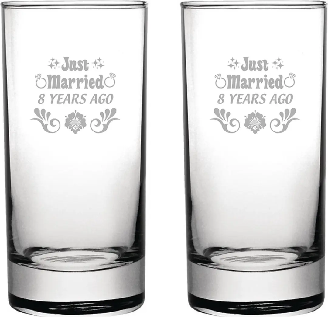 Gegraveerde set longdrinkglazen 28,5cl Just Married 8 years ago