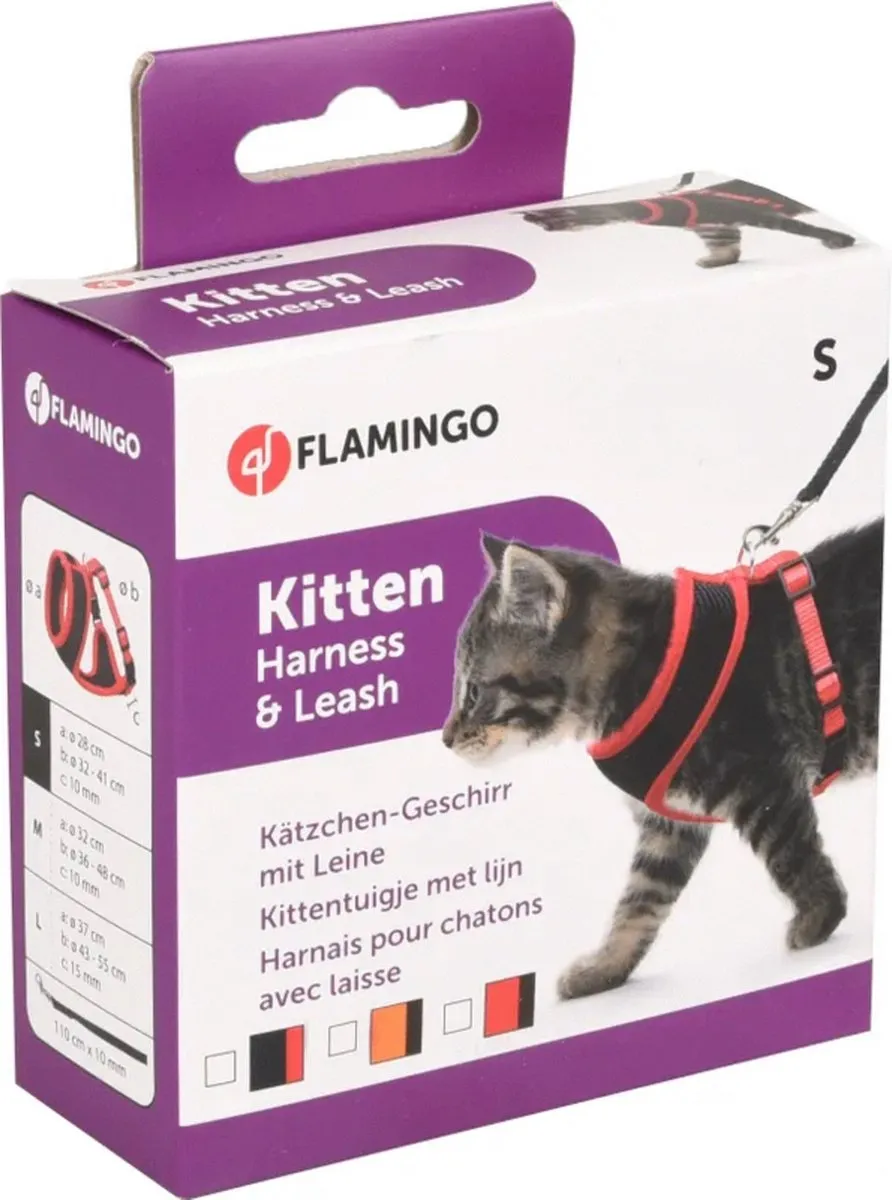 Flamingo Harnas Harms Kitten - Rood/Zwart - 28cm