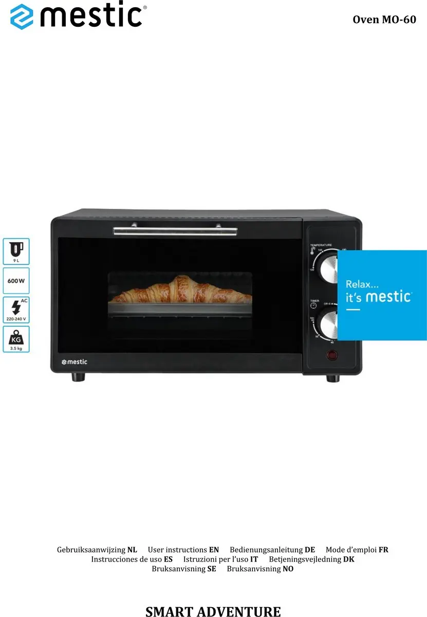 Mestic MO-60 Vrijstaande oven - 9L - Zwart - afbeelding 2 van 5