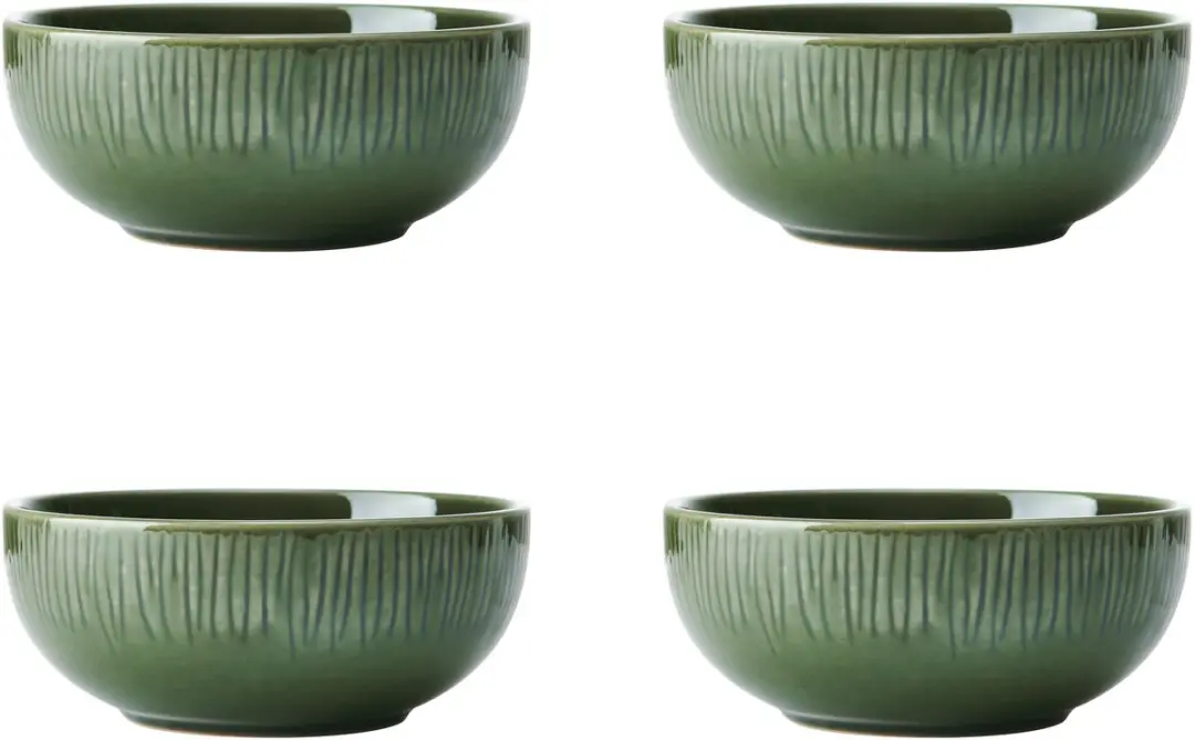 Kom, Schaaltje, Set van 4 Stuks, 15 cm, Groen, Keramiek