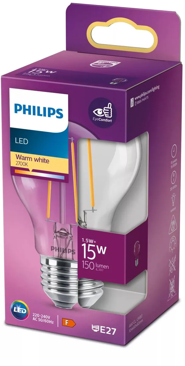 Philips LED Standaardlamp E27 15W Warmwit