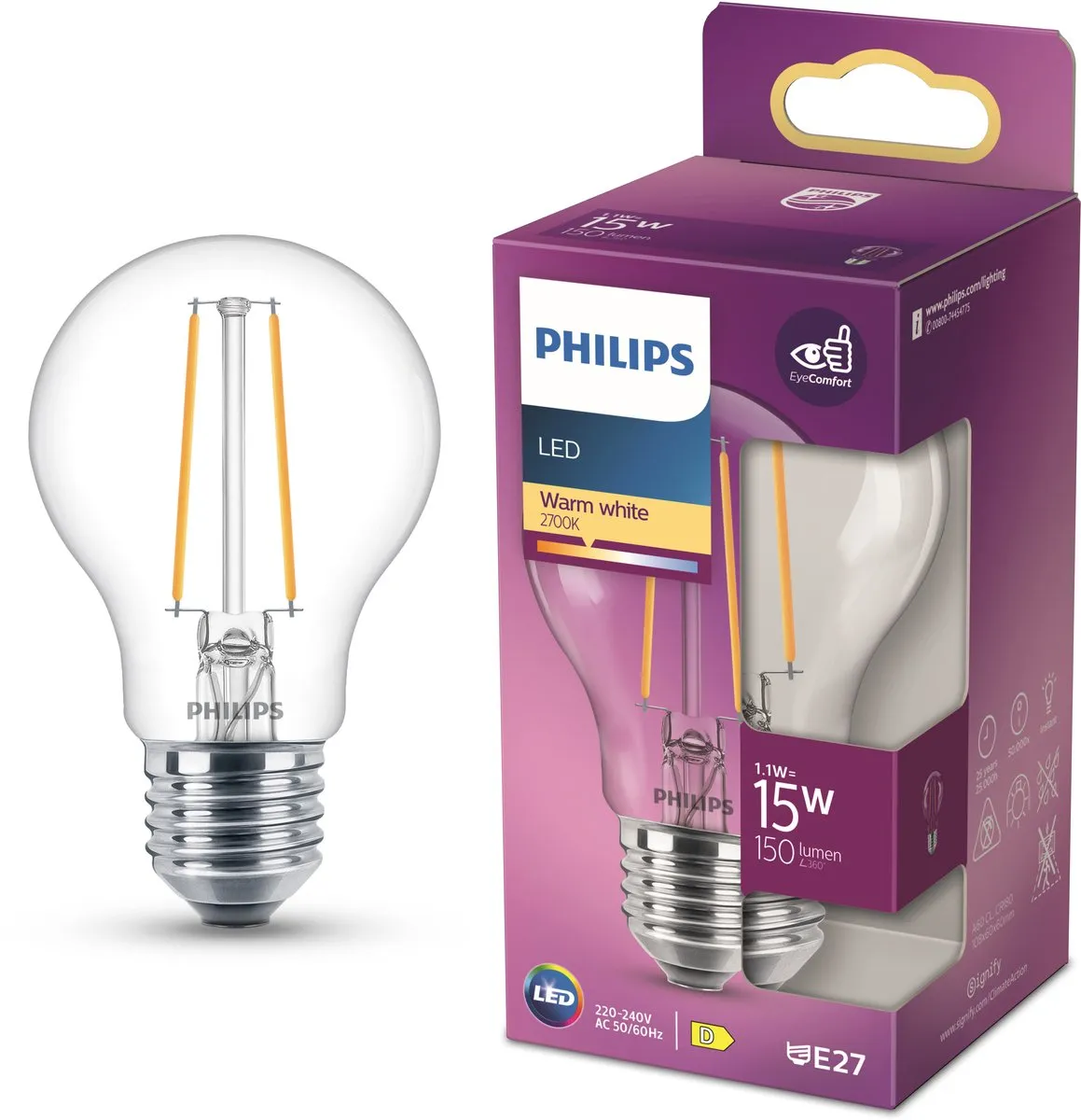 Philips LED Standaardlamp E27 15W Warmwit