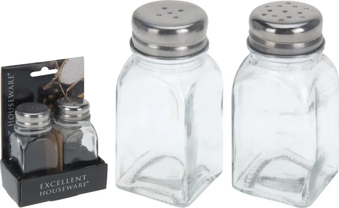 Excellent Houseware Peper- en Zoutstel Glas met RVS - afbeelding 2 van 3