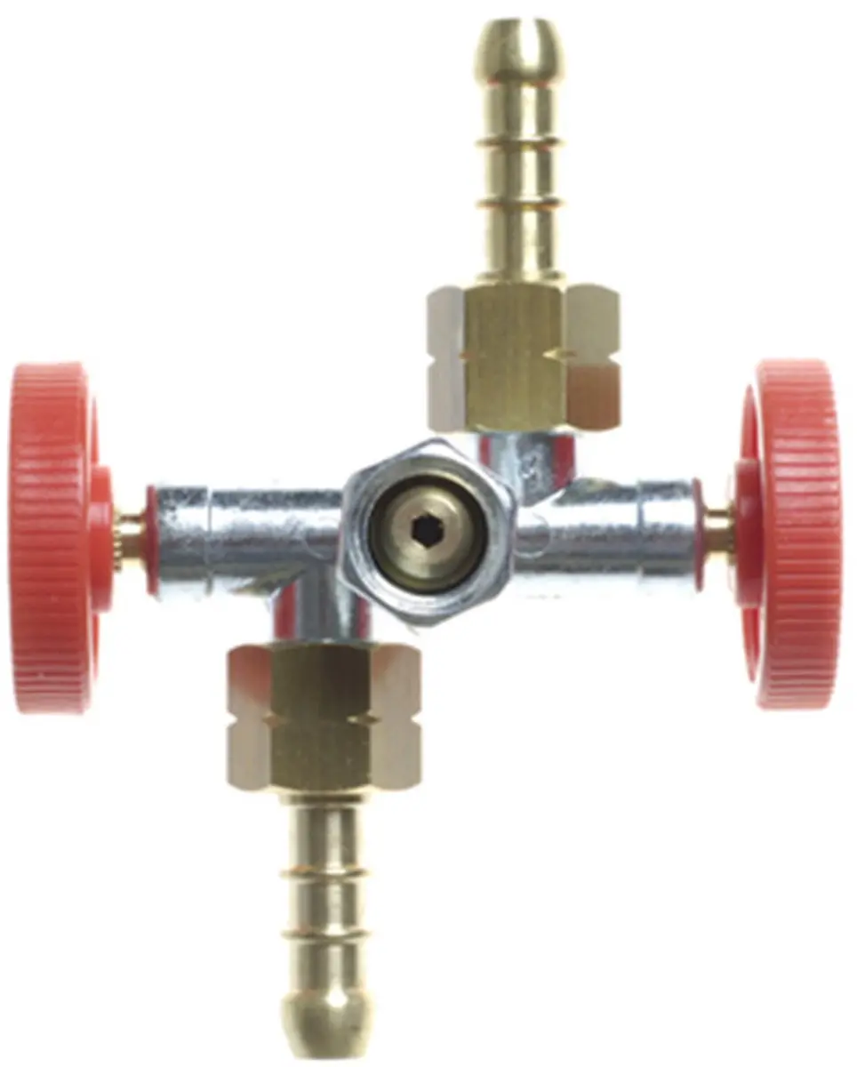 Gimeg Tweeweg aftakkraan 1/4" links messing