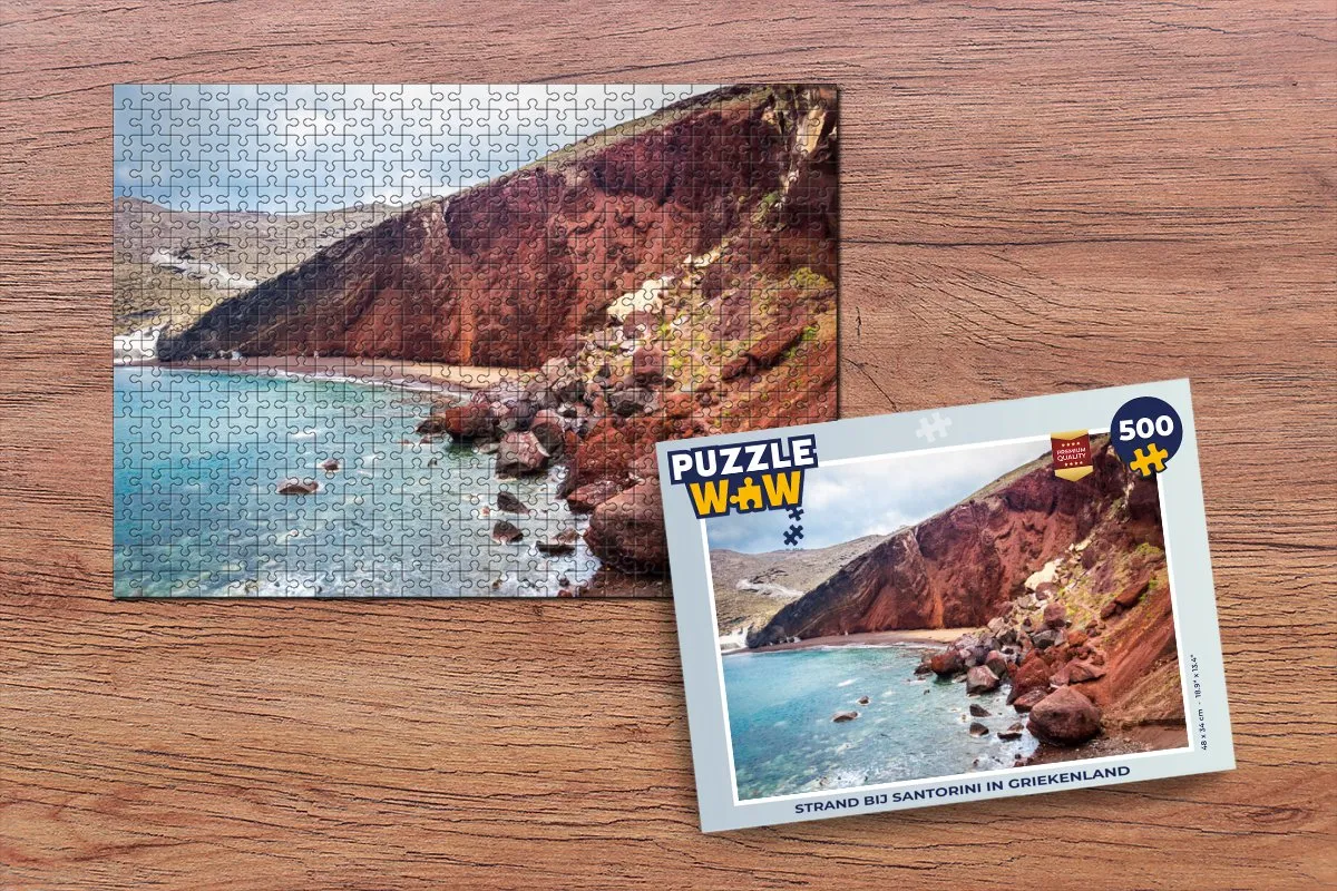 PuzzleWow Strand bij Santorini Legpuzzel 500 Stuks - Multicolor