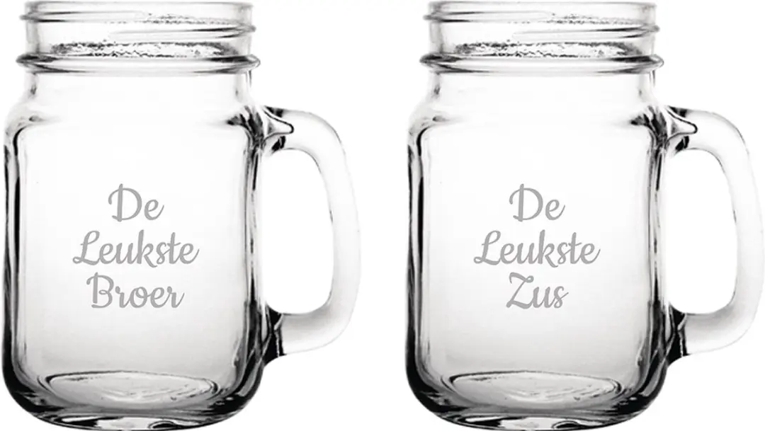 Gegraveerde Drinkglas 45cl De Leukste Broer-De Leukste Zus