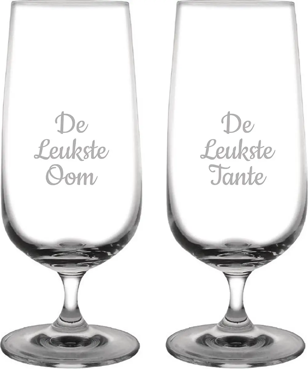 Gegraveerde bierglas op voet 41cl De Leukste Tante-De Leukste Oom