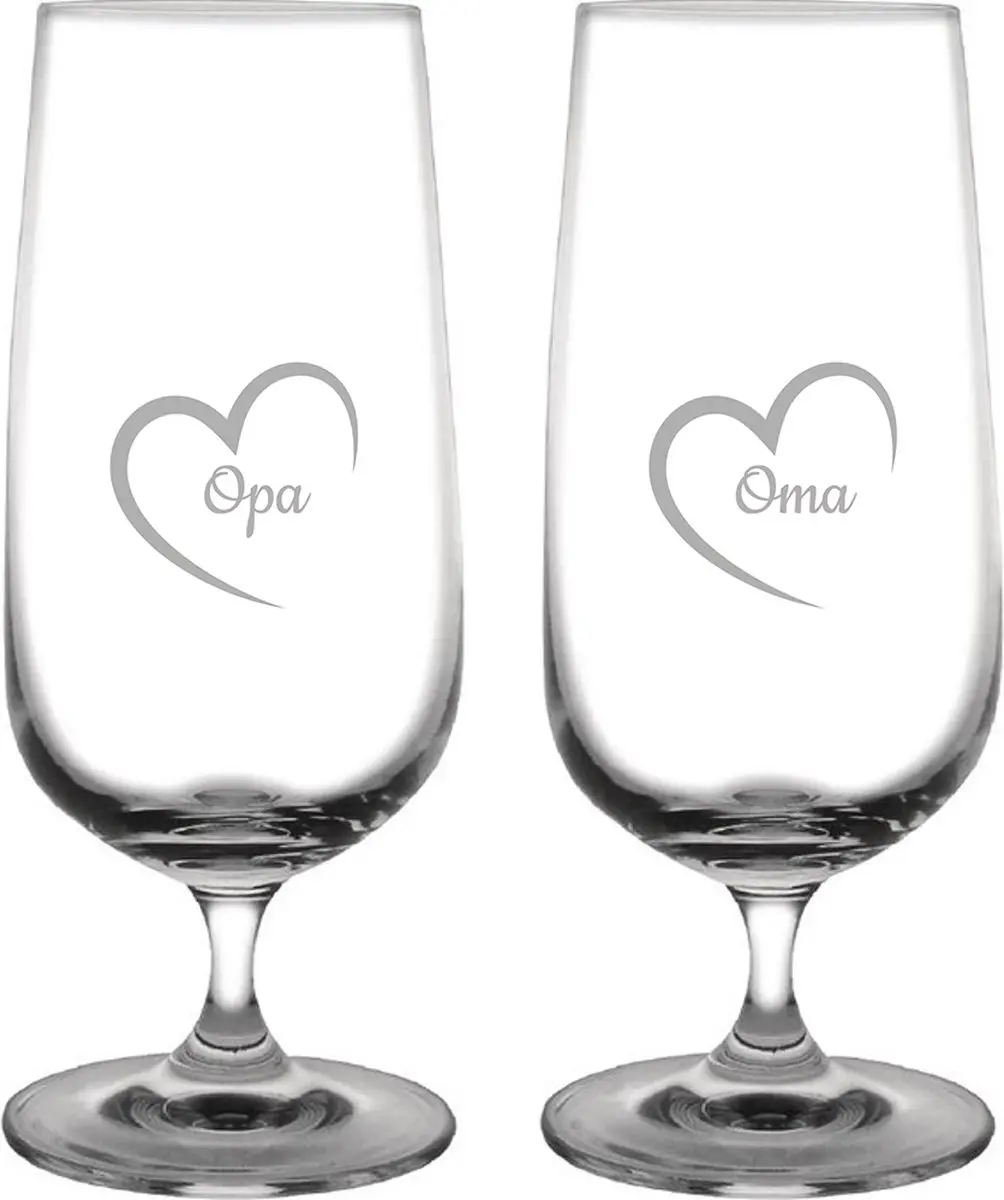 Gegraveerde bierglas op voet 41cl Opa met hartje & Oma met hartje
