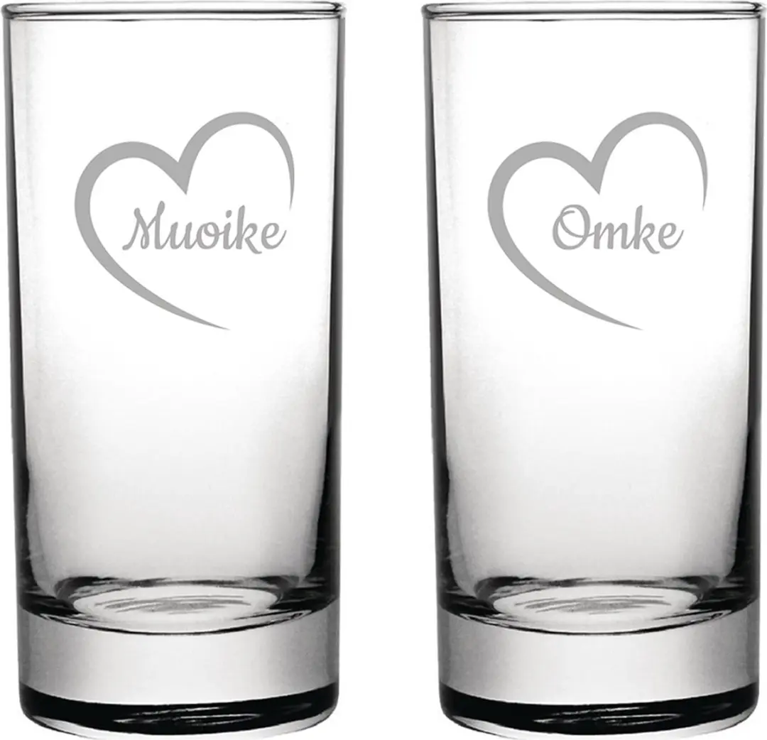 Gegraveerde longdrinkglas 28,5cl Muoike mei hert & Omke mei hert