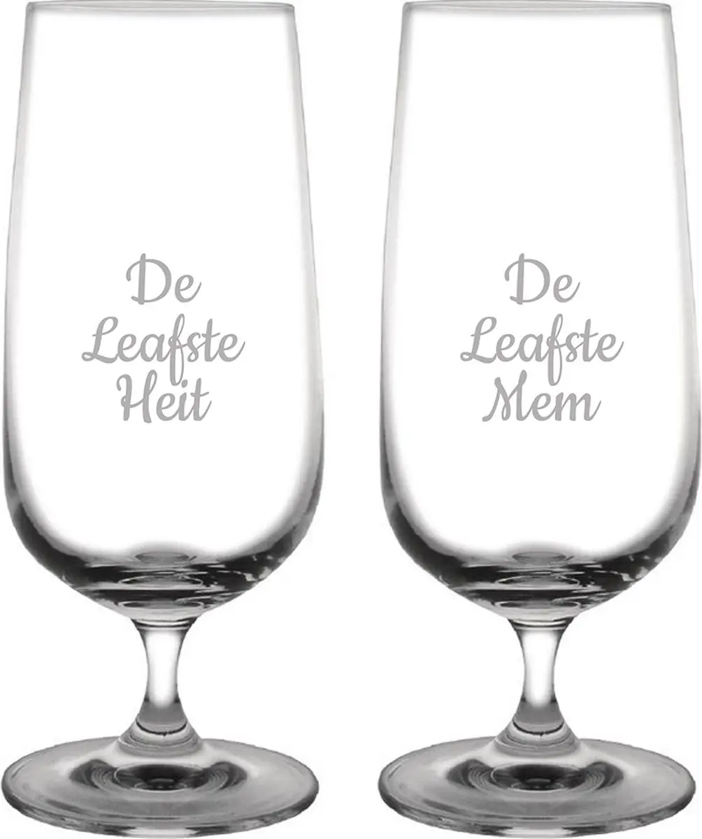 Gegraveerde bierglas op voet 41cl De Leafste Mem-De Leafste Heit
