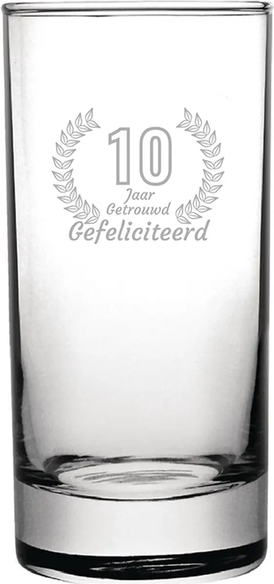 Gegraveerde Longdrinkglas 28,5cl Gefeliciteerd 10 jaar getrouwd