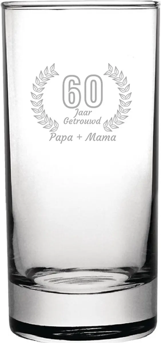 Gegraveerde Longdrinkglas 28,5cl Papa + mama 60 jaar getrouwd