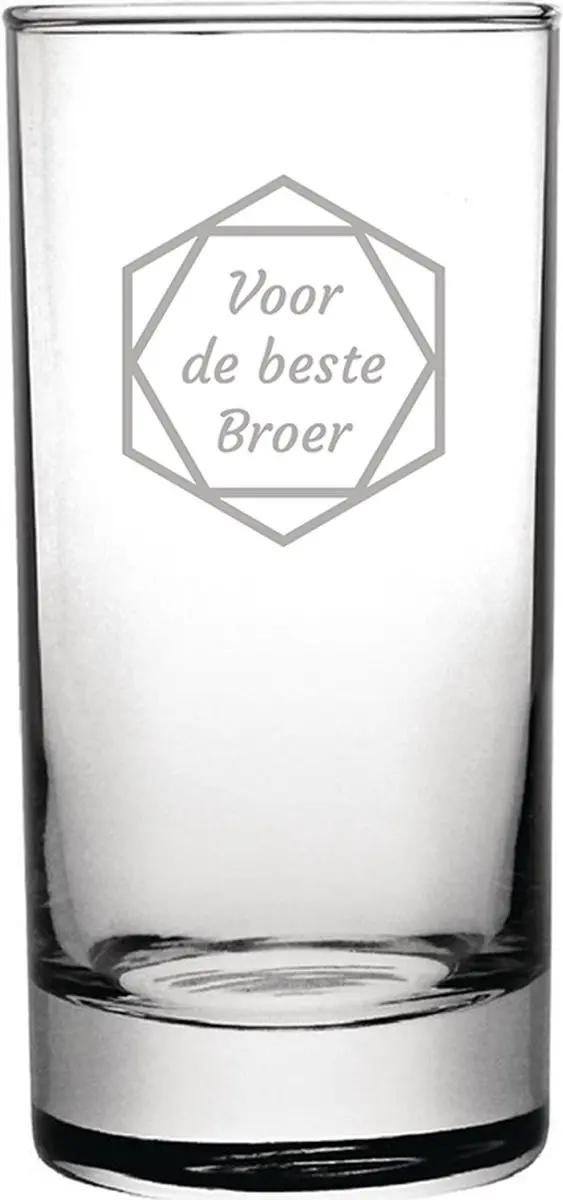 Gegraveerde longdrinkglas 28,5cl voor de beste Broer in hexagon
