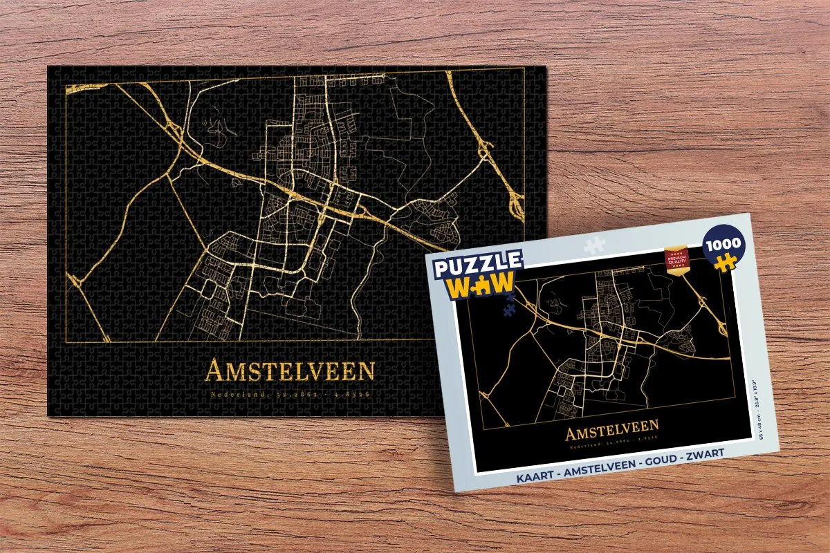 PuzzleWow Amstelveen Legpuzzel 1000 Stuks - Goud/Zwart