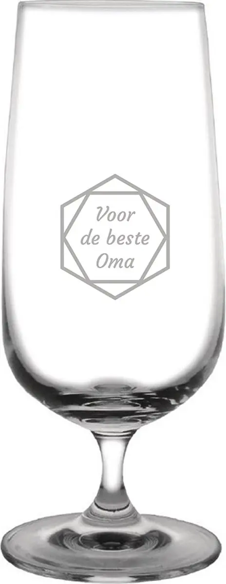 Gegraveerde bierglas op voet 41cl voor de beste Oma in hexagon