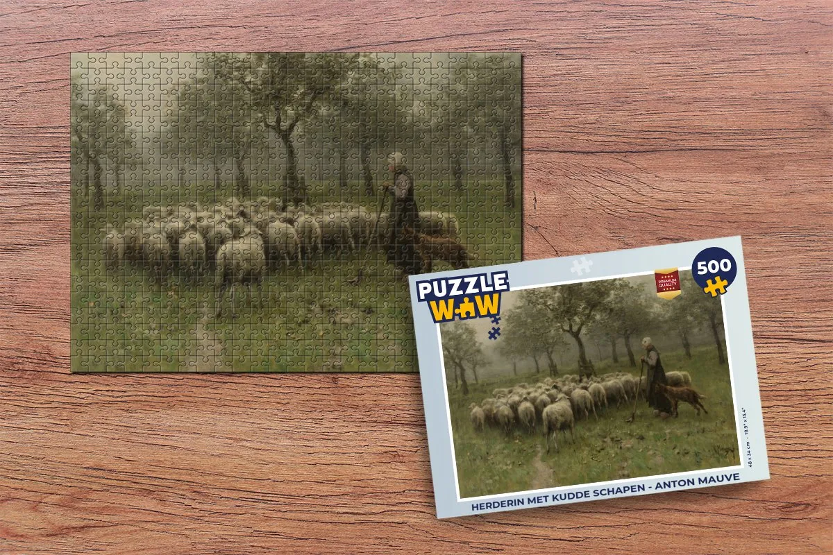 PuzzleWow Herderin met kudde schapen Legpuzzel 500 Stuks - Anton Mauve - Multicolor