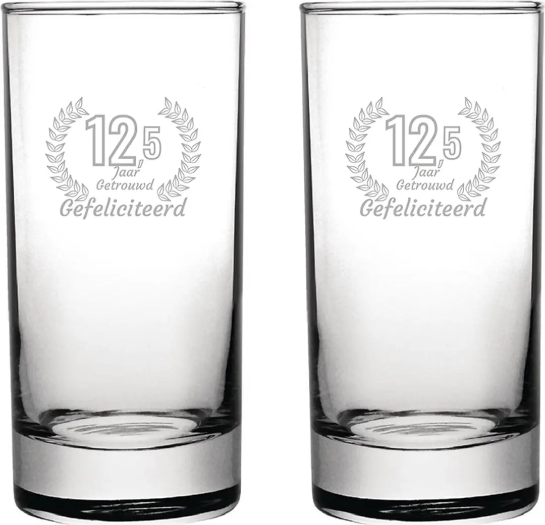 Gegraveerde set Longdrinkglazen 28,5cl Gefeliciteerd 12,5 jaar getrouwd