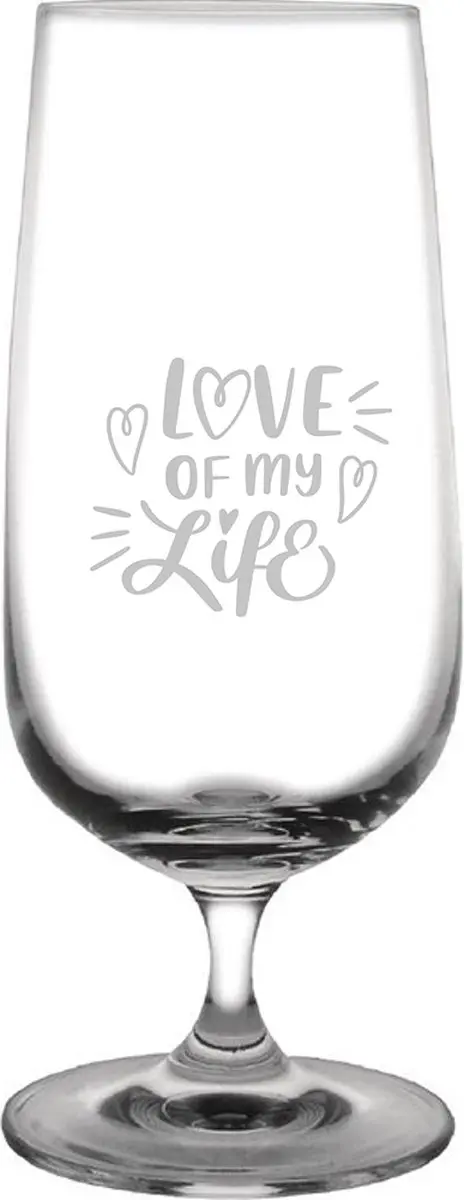 Gegraveerde bierglas op voet 41cl Love of my life