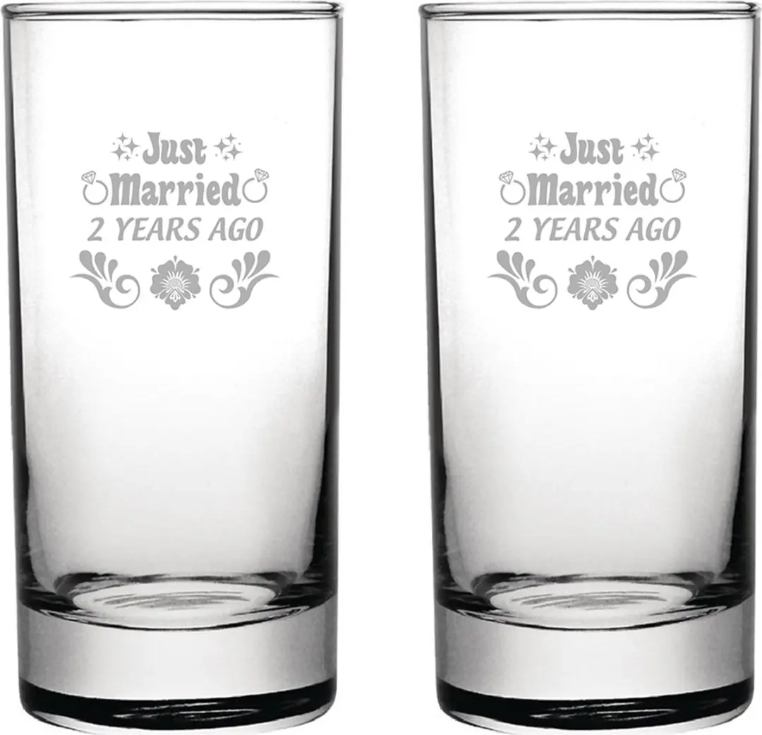 Gegraveerde set longdrinkglazen 28,5cl Just Married 2 years ago