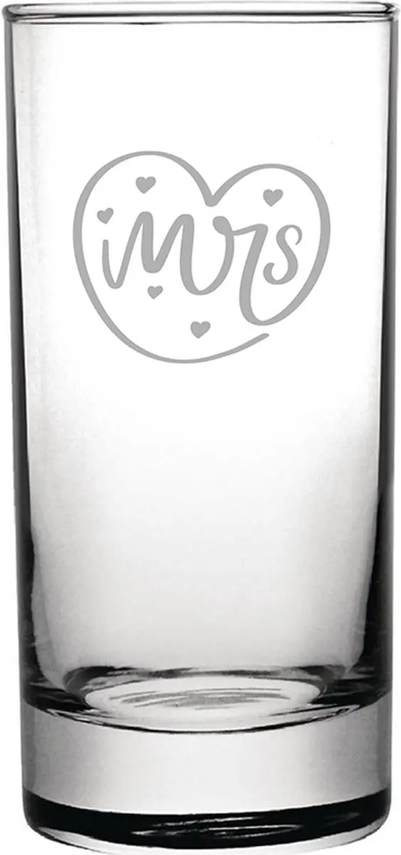 Gegraveerde longdrinkglas 28,5cl Mrs. In hartje