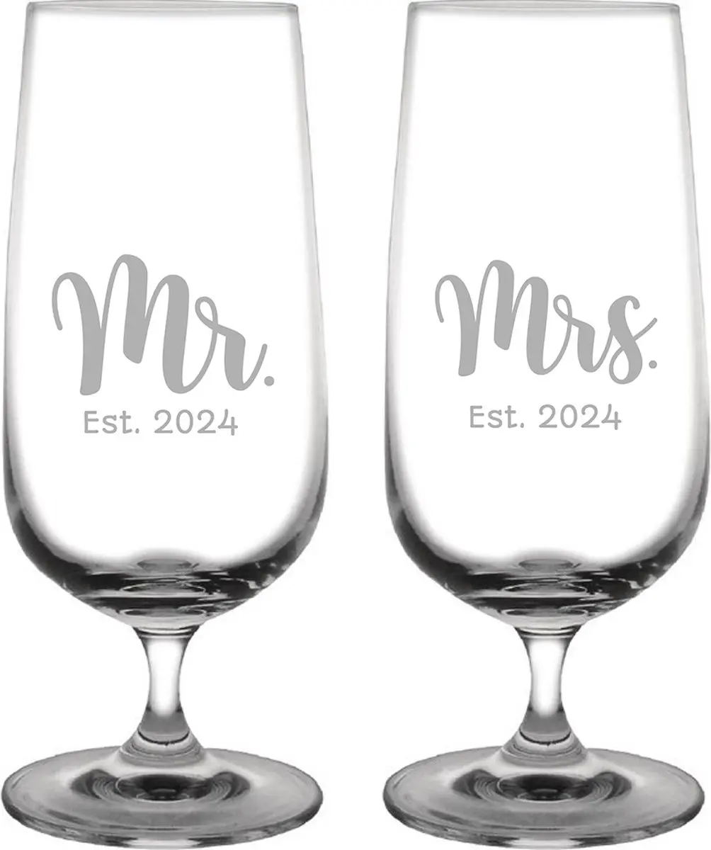 Gegraveerde set Bierglazen op voet 41cl Mr. Est. 2024
