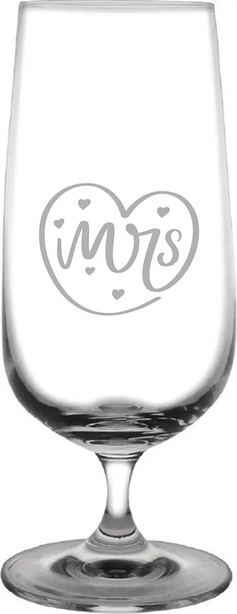 Gegraveerde Bierglas op voet 41cl Mrs. In hartje